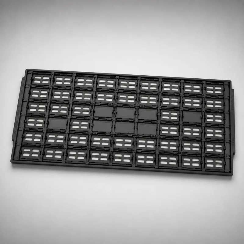 Custom machined matrix tray with high-density component pockets