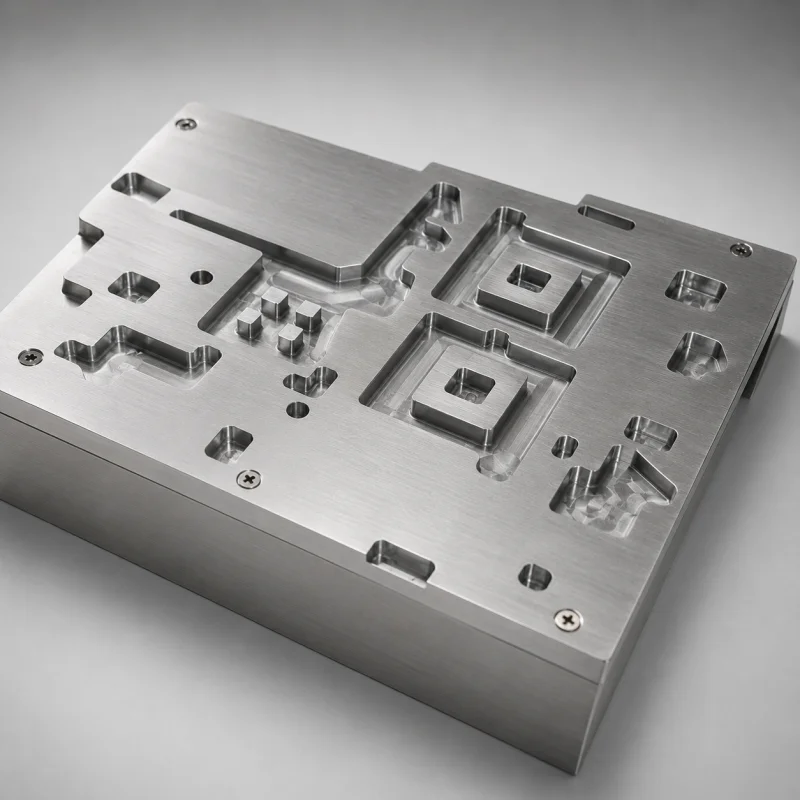 Custom-engineered SMT printer support plate in black composite material with precision machined PCB nest