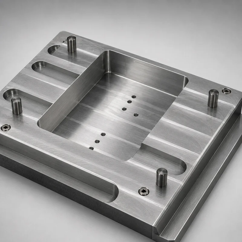 Vacuum-compatible SMT printer plate showing drilled vacuum hole pattern for enhanced board stability